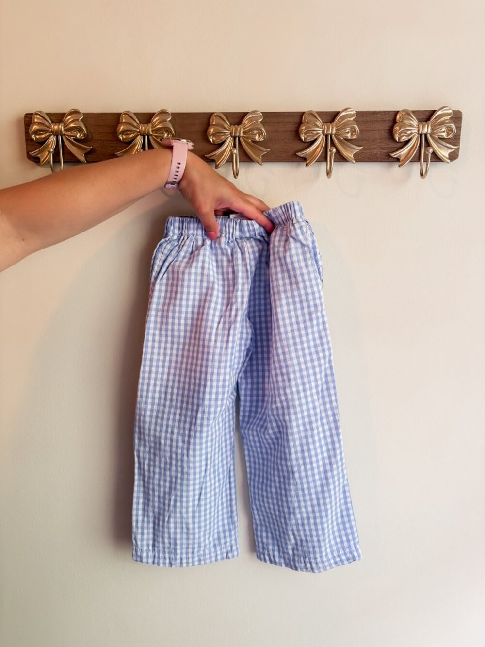 Love That Cotton Blue Gingham Kids Pants with Elastic Waist size 3T